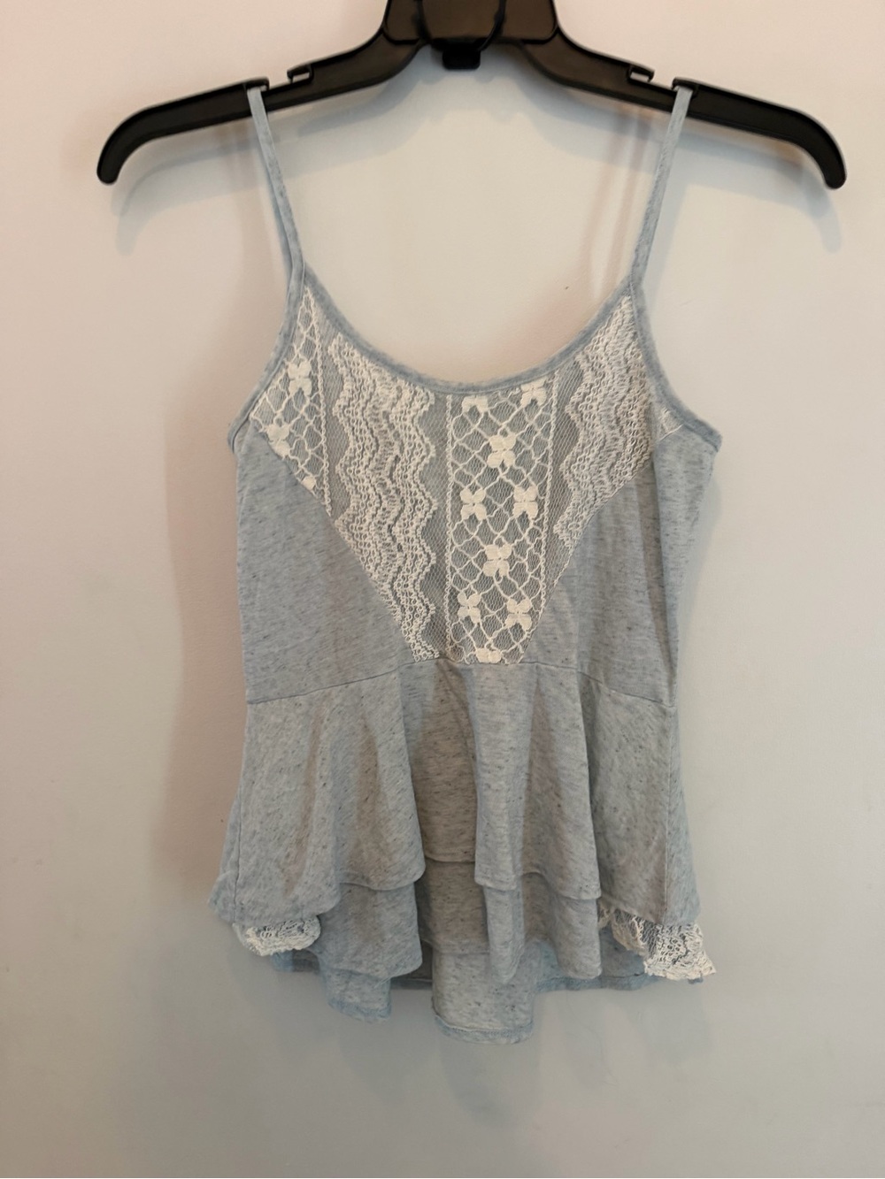Light Grayish Blue Lace-Trim Peplum Tank Top